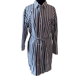 BANANA REPUBLIC Striped Shirtdress Gray White Size XL Tie Belt